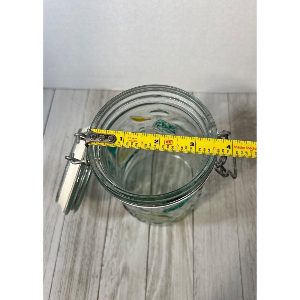 Vintage Canister Jar Storage Glass Fruit Embossed Wire Bale Lid - Set Of 3 - Picture 10 of 10